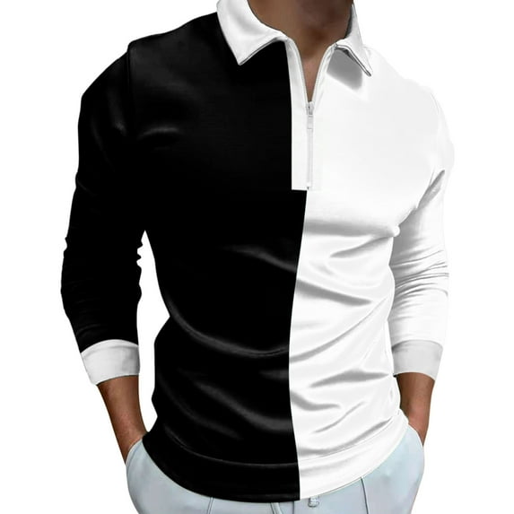 zuwimk Polo Shirts For Men,Men's Long Sleeve Silk Touch Polo Black,M
