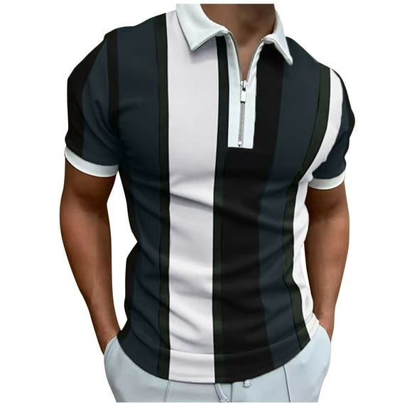 zuwimk Polo Shirts For Men,Men's Muscle T Shirts Stretch Short Sleeve Zipper Polo Shirt Casual Slim Fit Workout Tee Shirts Black,S