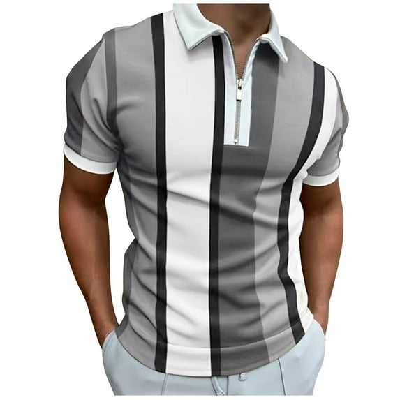 zuwimk Polo Shirts For Men,Men's Muscle T Shirts Stretch Short Sleeve Zipper Polo Shirt Casual Slim Fit Workout Tee Shirts Gray,L