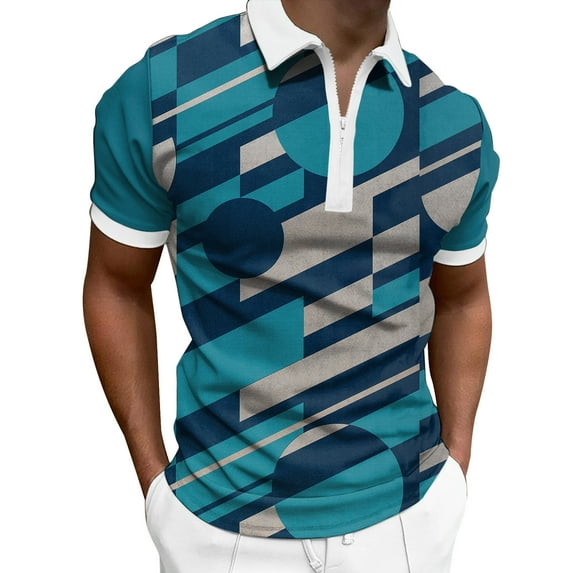 zuwimk Polo Shirts For Men,Men's Short Sleeve Knit Shirt Vintage Stripe Lapel Collar Polo Shirt Blue,L