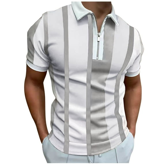 zuwimk Polo Shirts For Men,Men's Short Sleeve Zipper Casual Slim Fit Printed Golf Polo Shirt Tops
