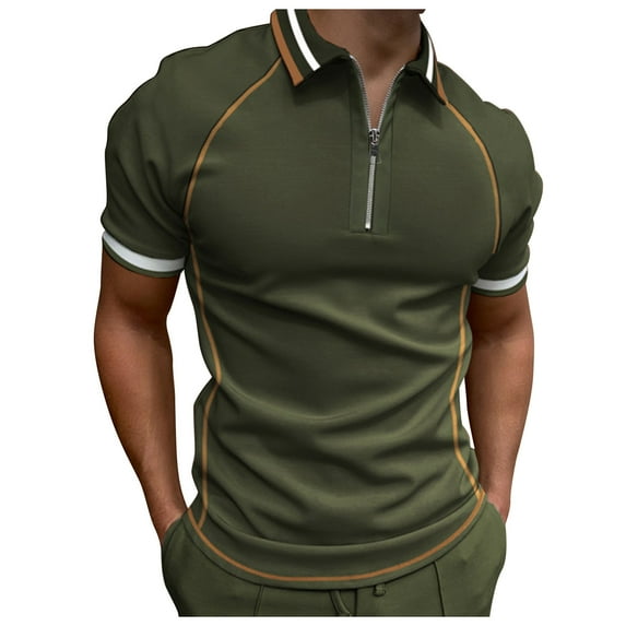 zuwimk Polo Shirts For Men,Men's Zipper Polo Shirt Casual Knit Short Sleeve Polo T Shirt Classic Fit Shirts Army Green,3XL