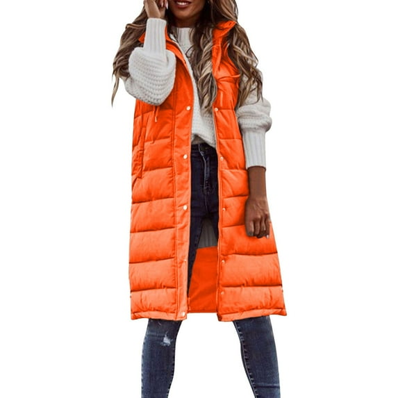 zuwimk Puffer Vest Women,Women Padded Vest Stand Collar Zip Up Puffer Lightweight Quilted Vest Orange,M