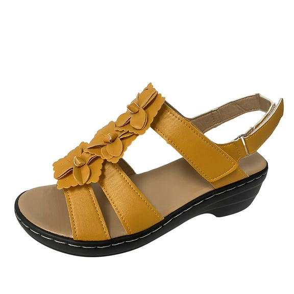 zuwimk Sandals For Women Dressy Summer,Women's Open Toe Strappy Rhinestone Dress Sandal Low Heel Wedding Shoes Yellow