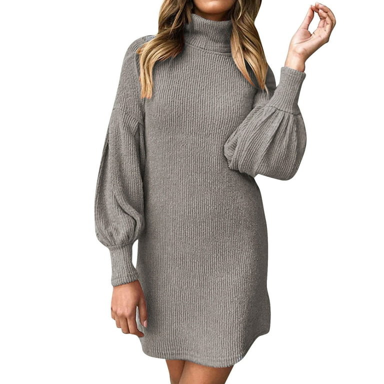 zuwimk Sweater Dress For Women Sweater Dress for Women Ribbed Knit Fitted midi Fall Winter Bodycon Cowl Neck Dresses Gray M Walmart
