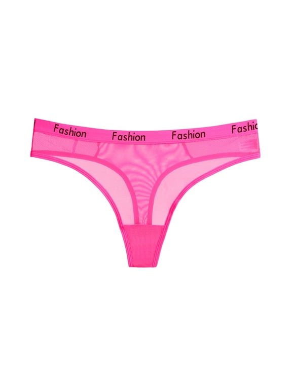 Thongs For Women ,Women G string with Butterfly Center and Sequins Hot Pink,M