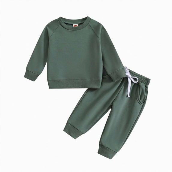 zuwimk Toddler Baby Boy Clothes Striped Outfits Fashion Fall Winter Sweatshirt Sweat Pant Kids Tops Shirt Pant Sets (6-12 Months,Dark Green)