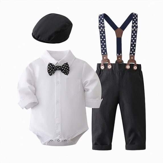 zuwimk Toddler Baby Boy Clothes Suit Gentleman Wedding Outfit Dress Shirt+Vest+Bow Tie+Suspender Pant Formal Set(12-18 Months,Black)