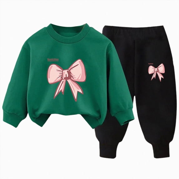 zuwimk Toddler Baby Girl Clothes Fall Outfits Long Sleeves Sweatshirt Tops Pants Set(Dark Green,3-4 Years)