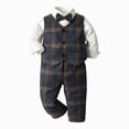 thumbnail image 1 of zuwimk Toddler Boy Suit Baby Boy Formal Outfit Set with Cotton Shirt Bow Tie Suspenders Pants for Wedding Birthday Party(140,Dark Blue), 1 of 3