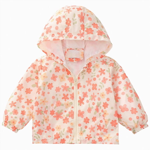 zuwimk Toddler Boys Girls Lightweight Waterproof Windbreaker Jacket Kids Fall Winter Long Sleeve Coats Cute Printed Zipper Hooded Rain Jacket Outerwear(12-18 Months,Orange)