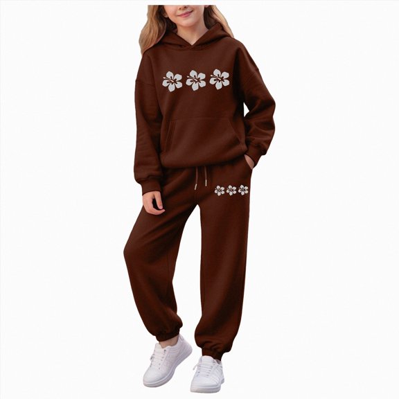 zuwimk Toddler Girl Birthday Outfits Letter Print Crew Neck Long Sleeve Sweatshirts Top Long Pants 2Pcs Baby Girl Clothes(Brown,2-3 Years)