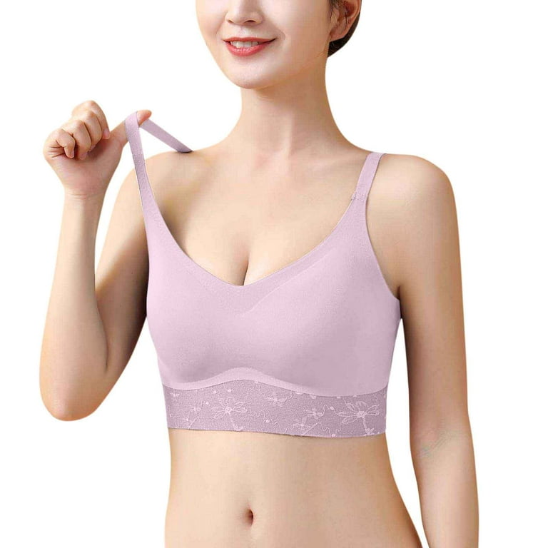 zuwimk Women Bra Full Coverage, Push-Up Bra with Wonderbra Technology,  Smoothing Lace-Trim Bra with Push-Up Cups Pink,L 