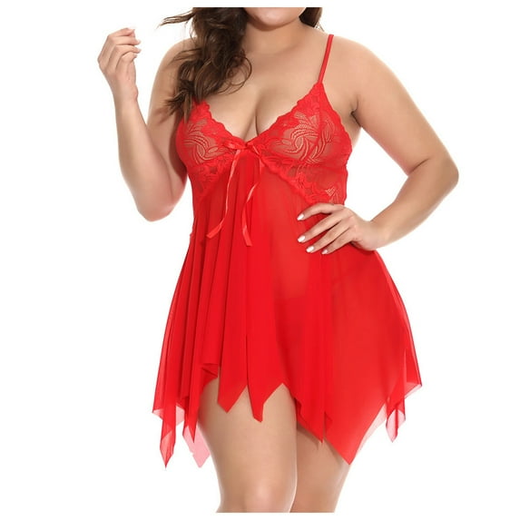 zuwimk Women Lingerie V Neck Nightwear Satin Sleepwear Lace Chemise Mini Teddy Z-Red,4XL