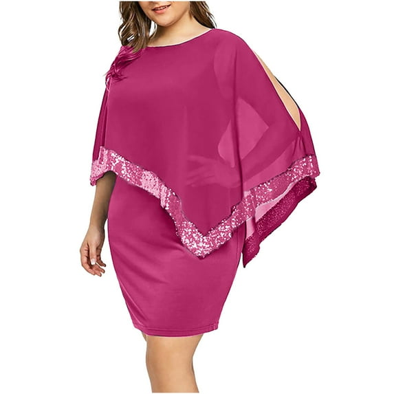 zuwimk Women Plus Size Dress,Women's Plus Size Maxi Dresses V Neck Casual Short Sleeve Loose Pocket Slits Long Dress Pink,M