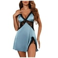 thumbnail image 1 of zuwimk Women's Lingerie,Women Front Closure Lace Chemise V Neck Mesh Sleepwear Blue,S, 1 of 5