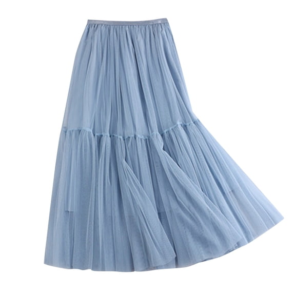 zuwimk Women's Skirts,Womens Chiffon Retro Maxi Skirt Vintage Ankle-Length Skirts Blue,One Size