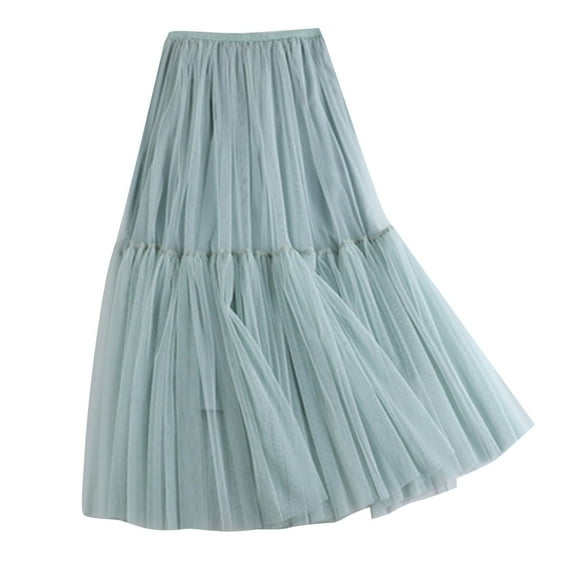 zuwimk Women's Skirts,Womens Chiffon Retro Maxi Skirt Vintage Ankle-Length Skirts Green,One Size