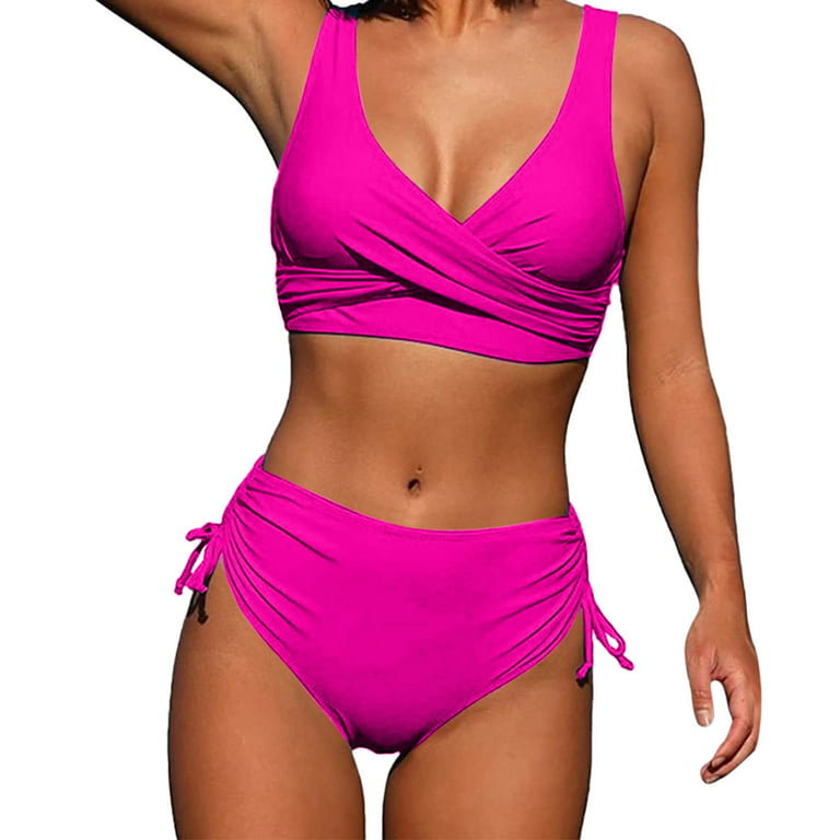 zuwimk Womens Bikini,Women's Bathing Suits Swimsuits Tankini Sets for Two  Piece Blouson Tank Top with Boyshorts Hot Pink,M 