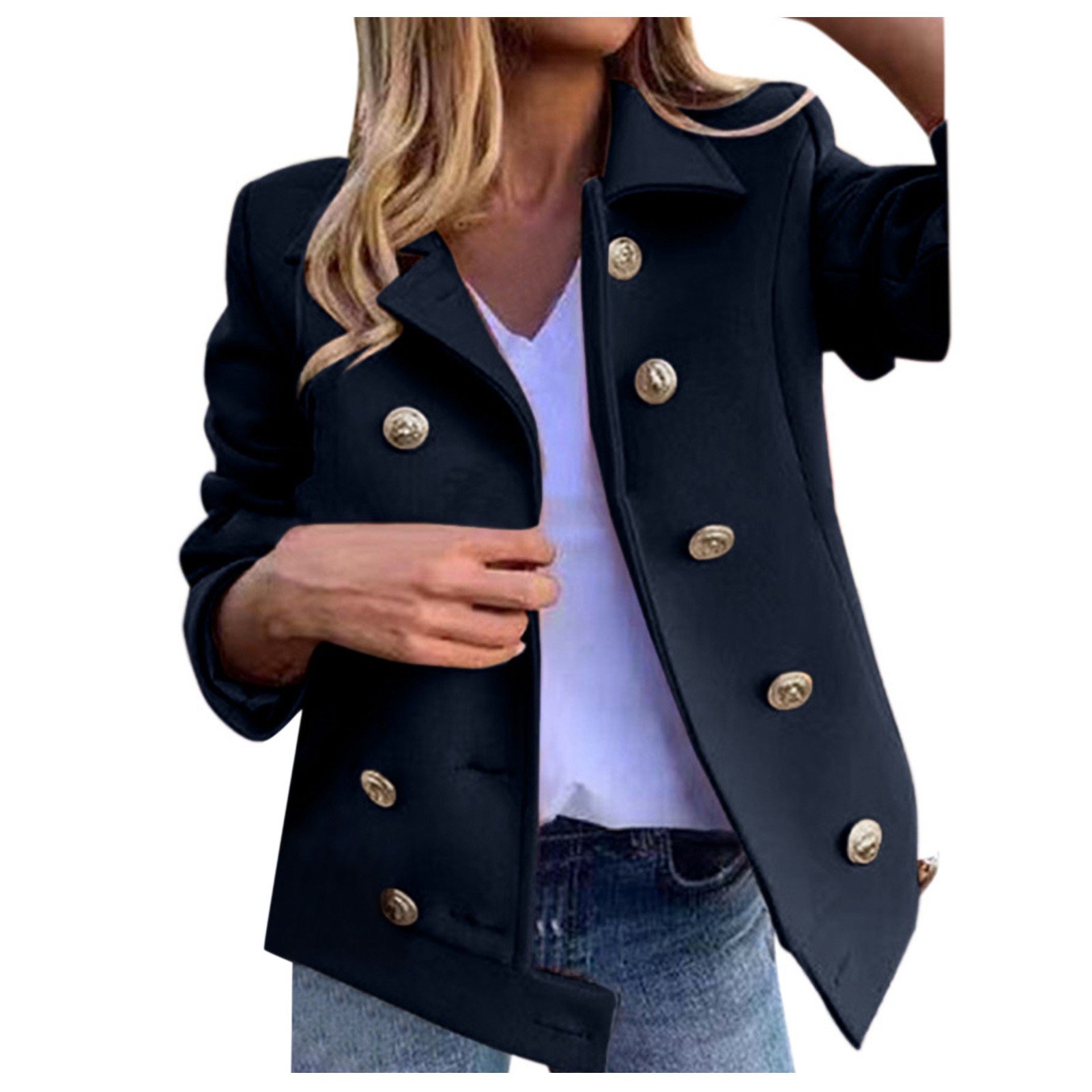 Zuwimk Women-s Blazer Casual Long Sleeve Lapel Open Front Work Office Jacket with Pockets in Navy