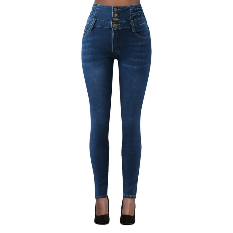 zuwimk Womens Jeans,Women’s Classic Jeggings with Back Pockets Dark Blue,XL