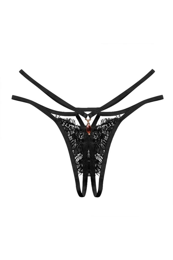 Womens Panties,G String Thongs for Women Sheer Floral Lace Plus Size Panties Low Rise Micro T-Back Underwear Black,One Size