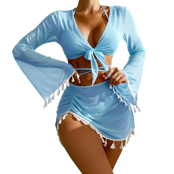 zuwimk Womens Tankini Bathing Suits,Women Two Piece Swimsuits High Waisted Adjustable Straps Back Hook V Neck Light Blue,S