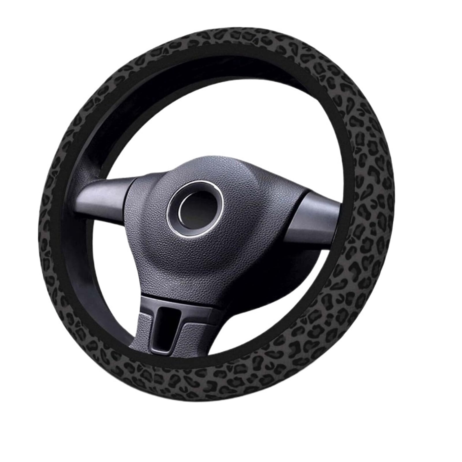zuzengstory Car Steering Wheel Cover , Black Leopard Cheetah Print Car Accessories Decorations for Women, Fit 14.5-15 Inch Auto, Suvs, Truck