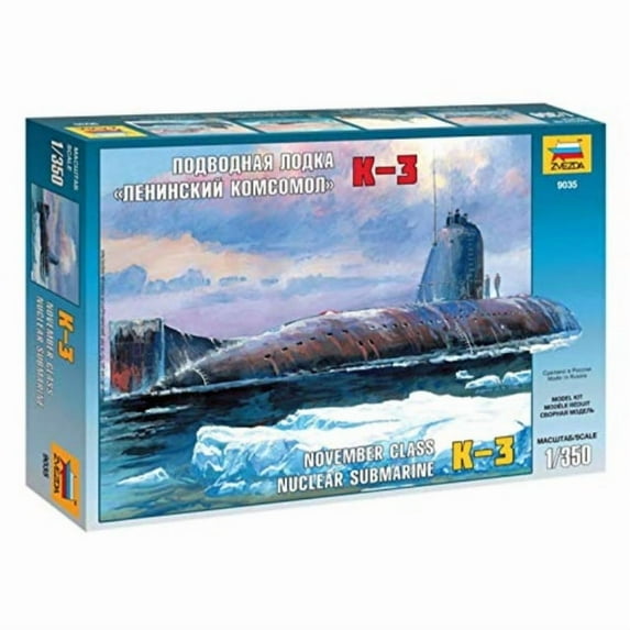 zvezda 9035 - november class nuclear submarine k-3 - plastic model kit scale 1/350 lenght 12"/ 30.5 cm 34 parts