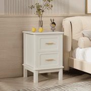 zyoiszvq 2 Drawer Nightstand,Wooden Bedside Table with Gold Handle