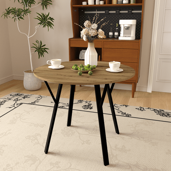 zyoiszvq 35.43" Round Dining Table for 2-4 People,Small Circle Kitchen Tables with Black Metal Leg