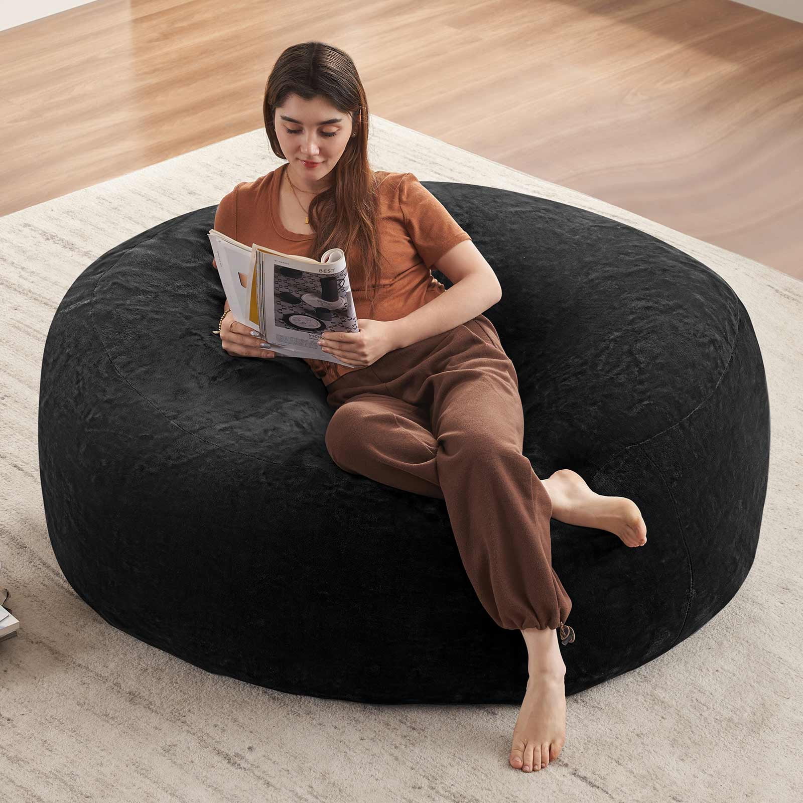 zyoiszvq 4ft Bean Bag Chair for Adults with Filling Memory Foam,Adult Bean Bag Chairs with Removable Flannel Cover,Living Room,Bedroom,Dorm