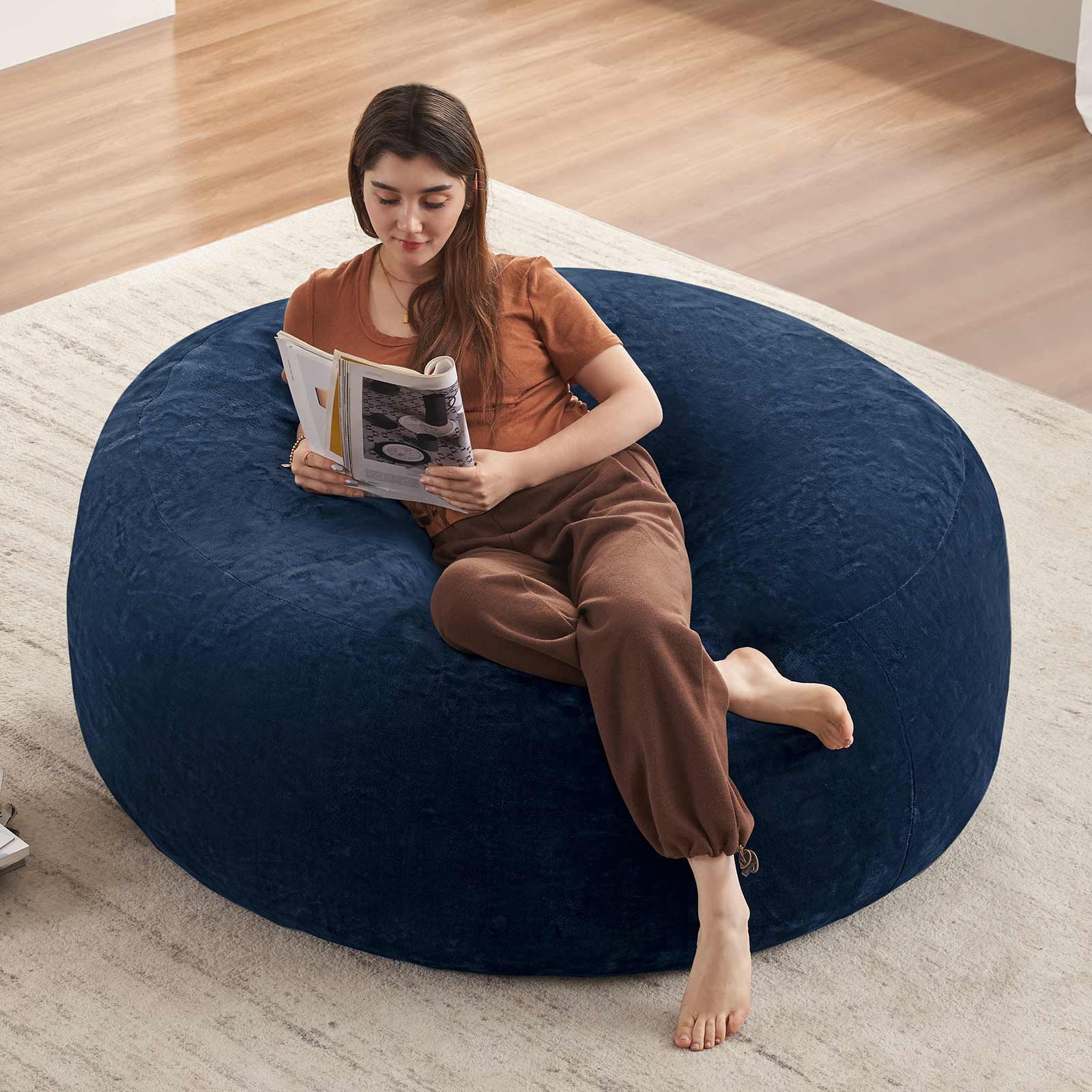 zyoiszvq 5ft Bean Bag Chair for Adults with Filling Memory Foam,Removable Flannel Cover,College Dorm Furniture
