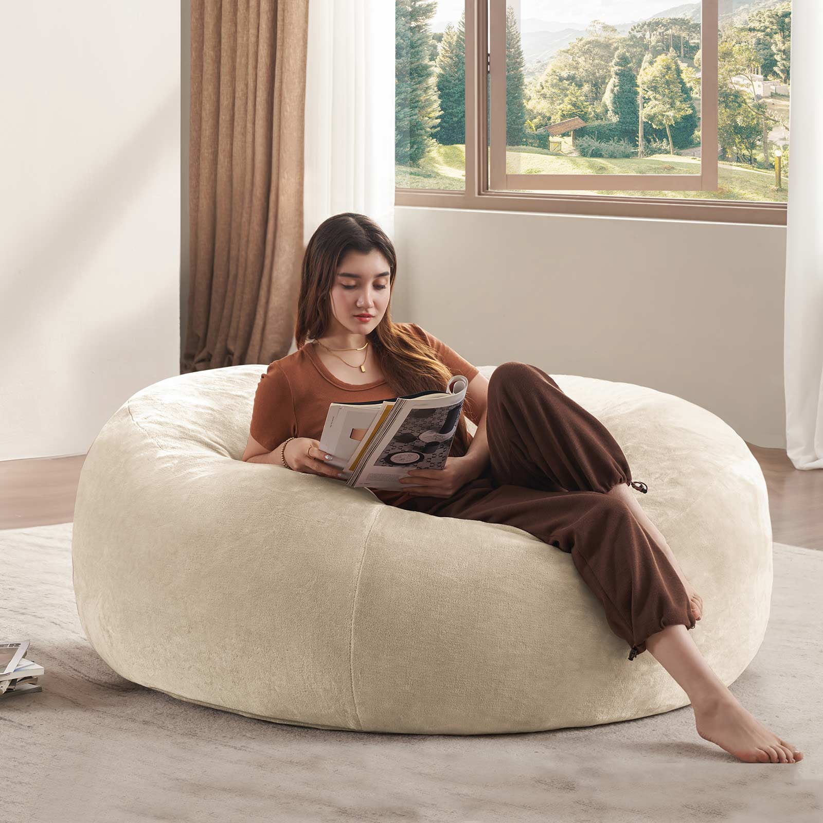 zyoiszvq Bean Bag Chair 6ft,Giant Bean Bag Chairs for Adults with Filling Memory Foam & Removable Flannel Cover,Living Room,Bedroom,Dorm