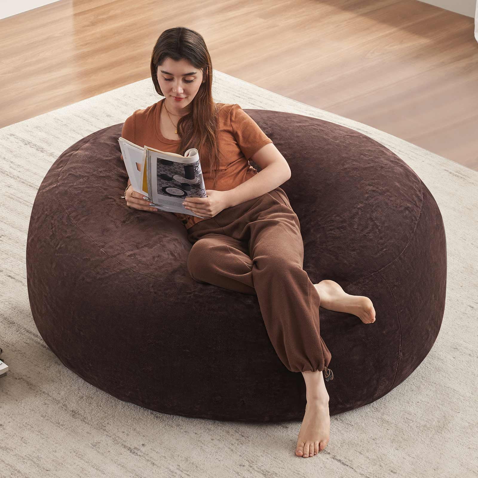 zyoiszvq Adult Bean Bag Chair Extra Large,Huge Bean Bag Chairs with Removable Flannel Cover,6ft,Brown