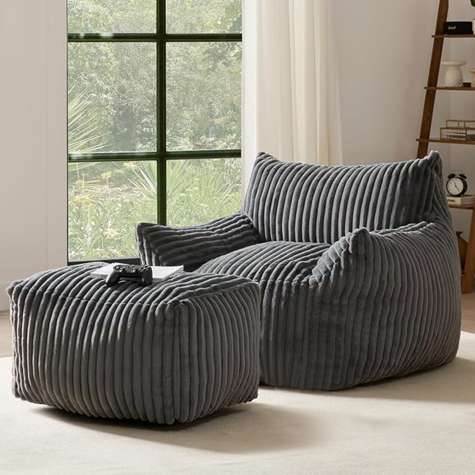 zyoiszvq Corduroy Adult Bean Bag Chairs with Ottoman,Memory Foam Floor ...