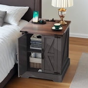 zyoiszvq Nightstand with Charging Station for Bedroom,End Table with Usb Ports and Outlets,Square Sofa Side Table,Farmhouse Coffee Tables for Living Room