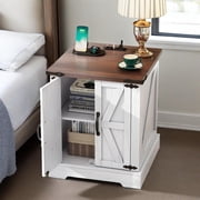 zyoiszvq Nightstand with Charging Station for Bedroom,End Table with Usb Ports and Outlets,Square Sofa Side Table,Farmhouse Coffee Tables for Living Room