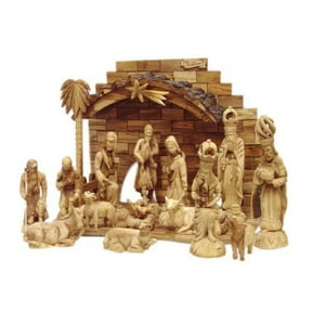 zytoon Large Nativity Set Intricately Hand Carved from Olive Wood from The Holy Land
