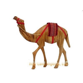 zytoon Olive Wood Camel with Red Saddle 7.5" H