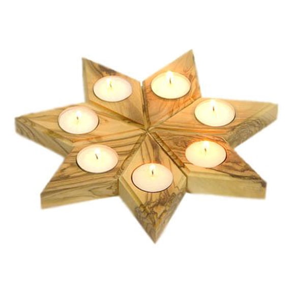 zytoon Olive Wood Diamond Shape Candle Holders Set