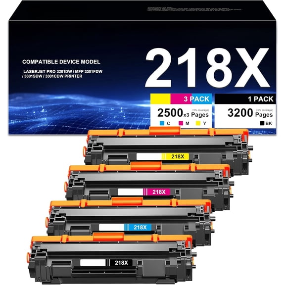 zz 218X Toner Cartridge 4-Pack High-Yield Replacement for HP 218X 218A W2180X W2181X W2182X W2183X Compatible with HP Color LaserJet Pro 3201dw MFP 3301cdw 3301fdw 3301sdw Printers (No Chip)