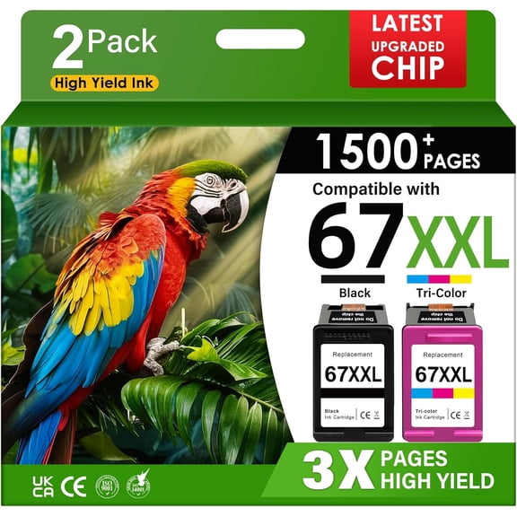 zz 67XXL Printer Ink Compatible for HP67 HP 67XL Ink Cartridges Black Color Combo Pack Compatible for HP Ink 67 Fit for DeskJet 2700e 2855e 2827e 2755e 2755 4155e 4255e for Envy 6055e Printer