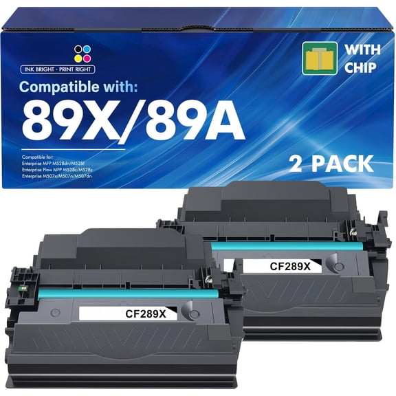 zz 89X 89A Black Toner Cartridge 2Pk Compatible Replacement for HP 89A CF289A 89X CF289X (with Chip) for LaserJet Enterprise M507 M507n M507dn M507x MFP M528dn M528f M528c M528z M528 Series Printer