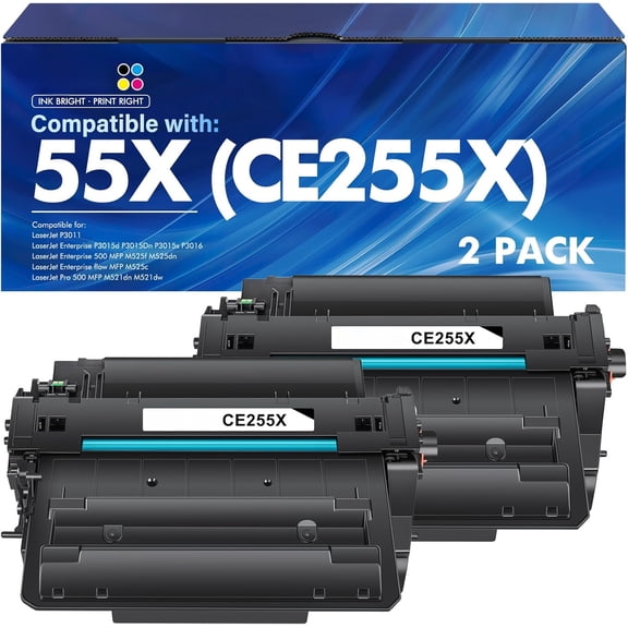 zz CE255X 55X Black Toner Cartridge P3015 55A CE255A M521dn Compatible for HP LaserJet P3015 Toner Cartridge Black for HP P3011 P3015d P3015x P3015dn P3016 Pro 500 MFP M521dw M521 M525 Printer (2Pk)