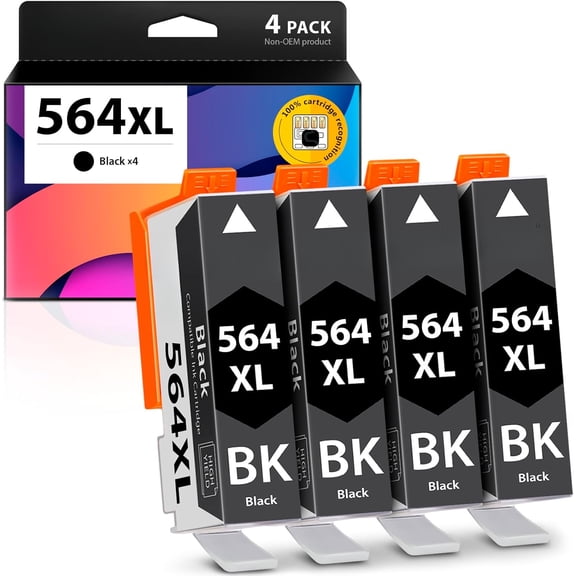 zz Compatible Ink Cartridge Replacement for HP 564XL 564 XL (4 Black Combo Pack) for Photosmart 6525 6520 7520 5520 7510 5510 7525 6515 6510 B210 C410 5514 B209 B209a C309 C309 OfficeJet 4620