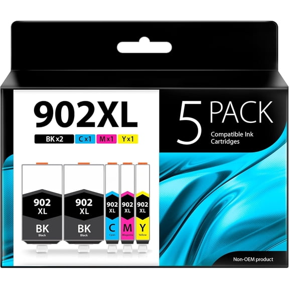 zz Compatible Ink Cartridge Replacement for HP 902XL 902XL (2 Black XL & C/M/Y XL 5 Combo Pack) to use with Officejet Pro 6978 6968 6974 6975 6960 Officejet 6951 6954 6956 6958 Printers