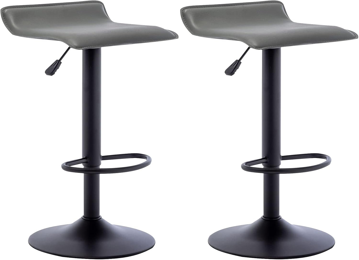 Set Of 2 Round Swivel Bar Stools - Adjustable Height Backless PU Leather Stools For Kitchen Island & Bar, Brown