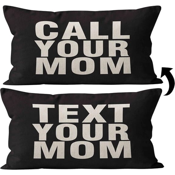 zzt-text mom Call Your Mom Text Your Mom Reversible Throw Pillow Cover, for Daughter, Son Gifts, Dorm Room Accessories Graduation Party, 12 x 20 Inch Cushion Cover for Sofa Couch Bed (Black 02)