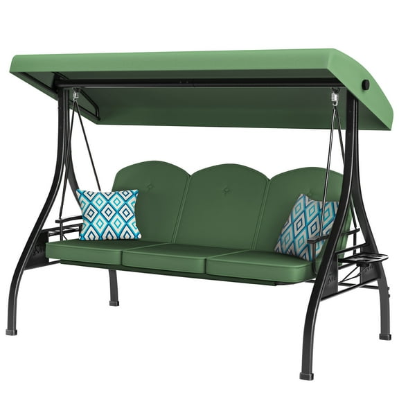 ZZW 3-Seat Porch Swing with Stand and Adjustable Canopy, 800lb Capacity, Removable Cushion